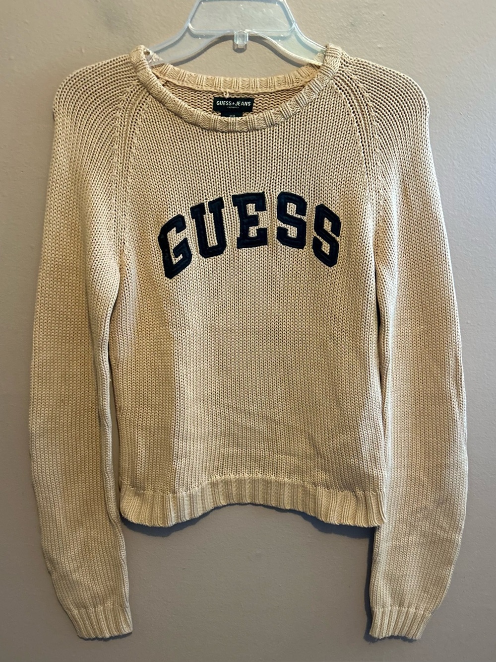 Vintage Y2K Guess Spell Out Sweater Knit Cotton Crewneck Women’s Size Small READ